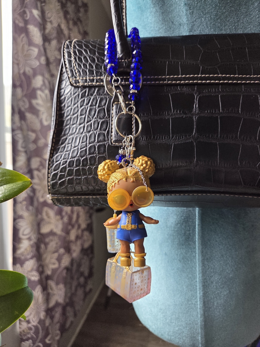Blue & Gold Doll Bag Charm With Removable Keychain